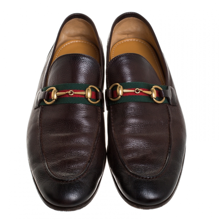 Pre Owned Gucci Brown Leather Horsebit Slip On Loafers Size 43.5