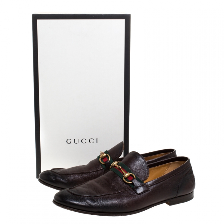 Pre Owned Gucci Brown Leather Horsebit Slip On Loafers Size 43.5