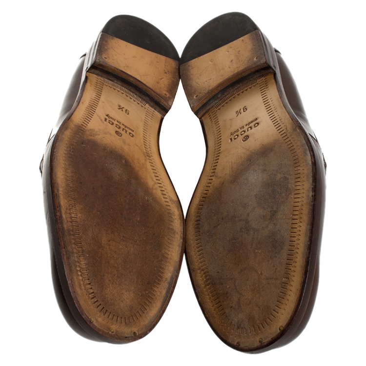 Pre Owned Gucci Brown Leather Penny Loafers Size 43.5