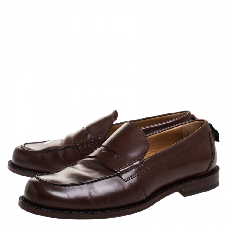 Pre Owned Gucci Brown Leather Penny Loafers Size 43.5