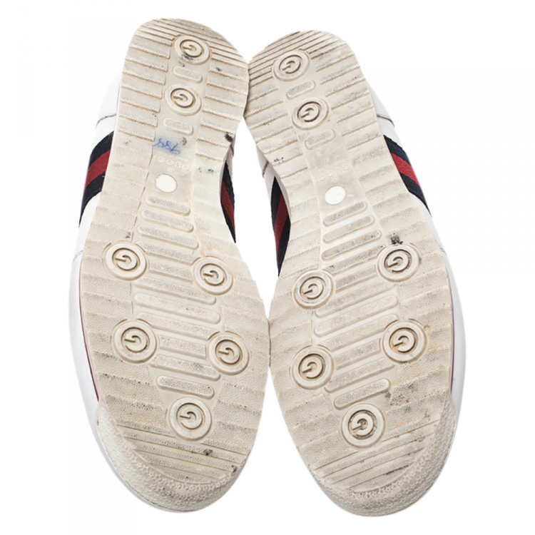 مملوكة مسبقًا Gucci White Micro Guccissima Leather Web Detail Sneakers Size 44.5