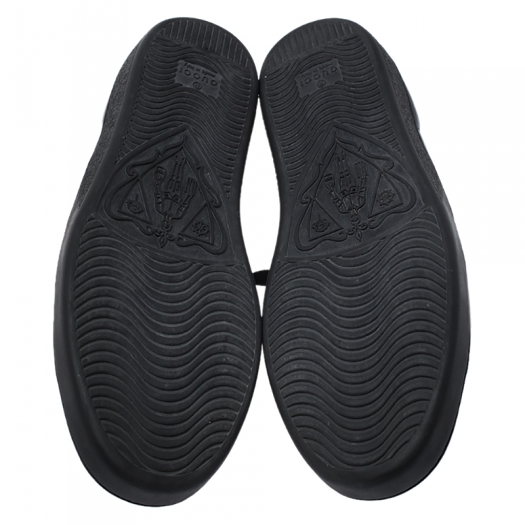 Pre Owned Gucci Black Leather Ace Web Bee Low Top Lace Up Sneakers Size 38