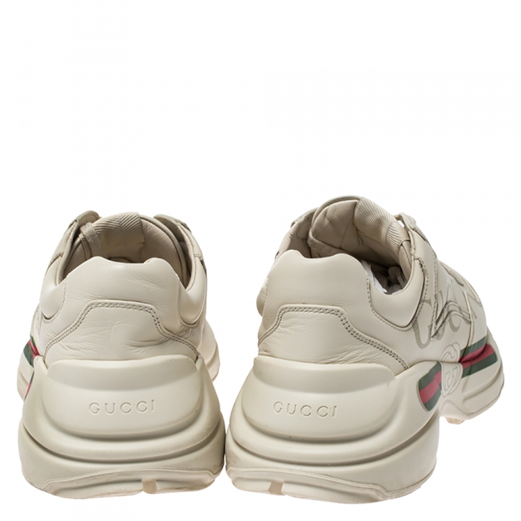 Pre Owned Gucci Ivory Leather Rhyton Vintage Logo Platform Sneakers Size 40