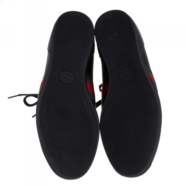Pre Owned Gucci Black Leather Web Detail High Top Lace Up Sneakers Size 41