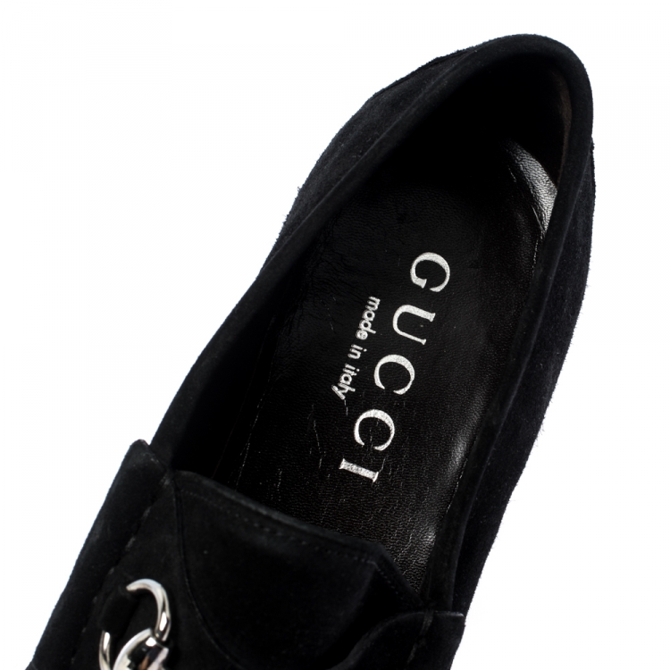 Pre Owned Gucci Black Suede Leather Horsebit Loafers Size 41.5
