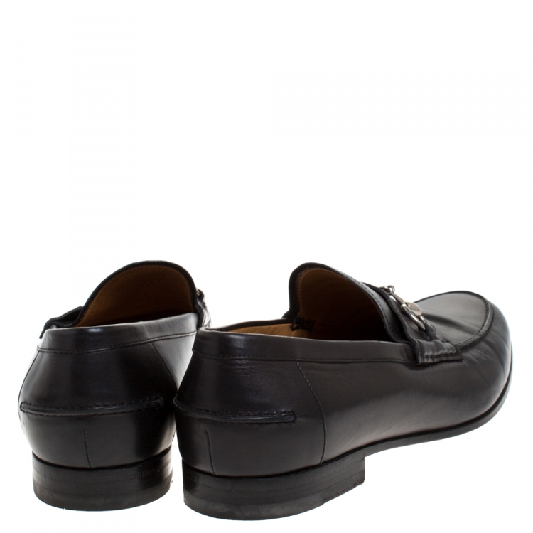 Pre Owned Gucci Black Leather Horsebit Loafers Size 44
