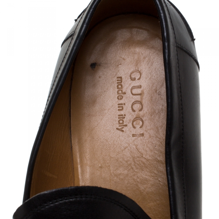 Pre Owned Gucci Black Leather Horsebit Loafers Size 44