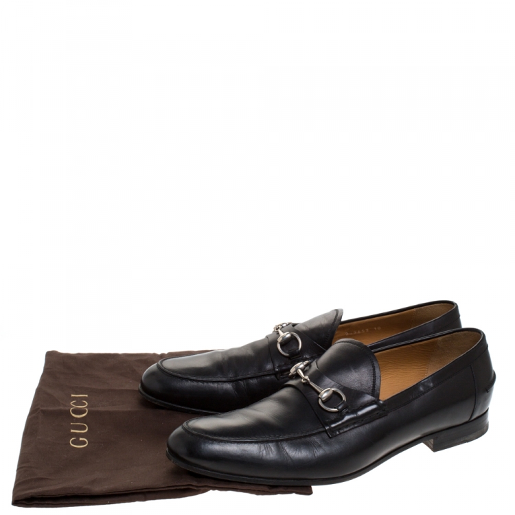 Pre Owned Gucci Black Leather Horsebit Loafers Size 44