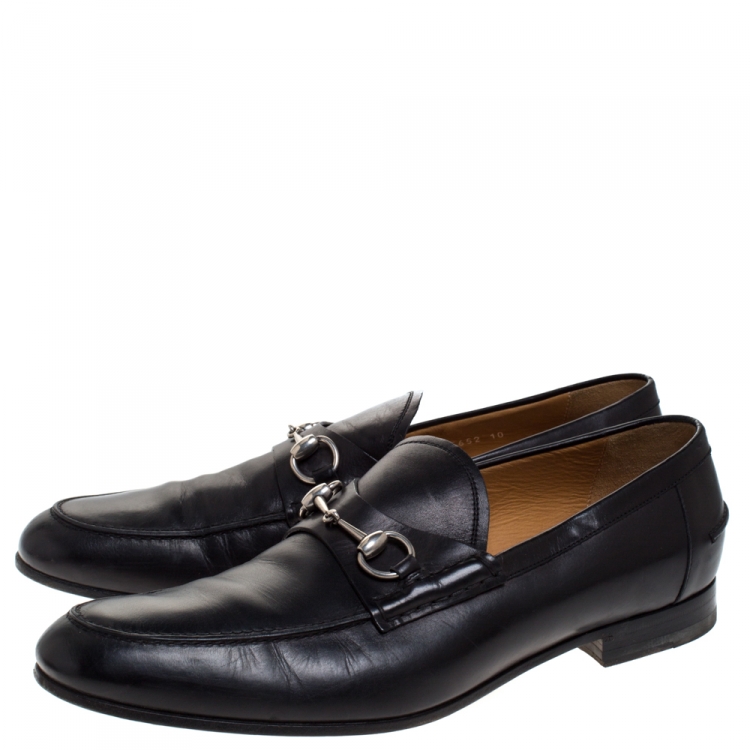 Pre Owned Gucci Black Leather Horsebit Loafers Size 44