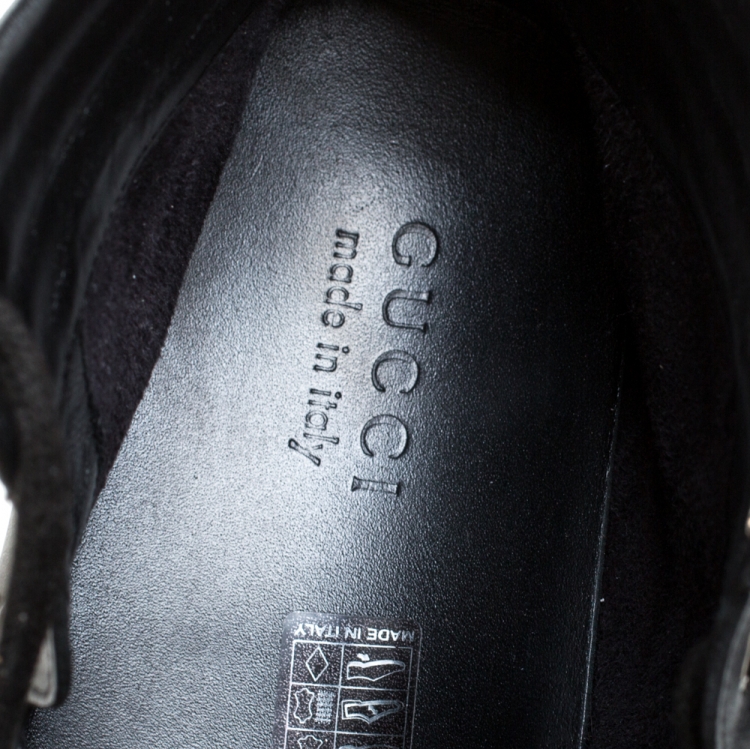 Pre Owned Gucci Black Guccissima Leather Web Detail Lace High Top Sneaker Size 44.5