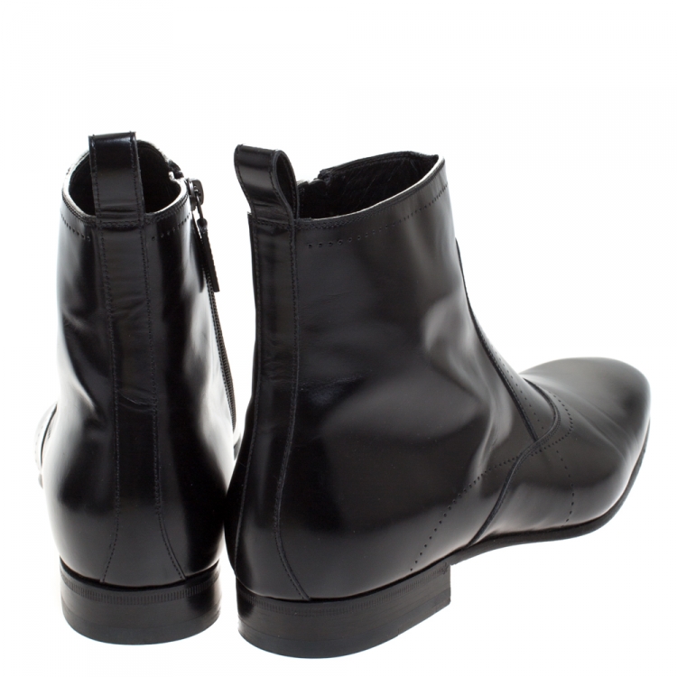 Pre Owned Gucci Black Leather Ankle Boots Size 43 