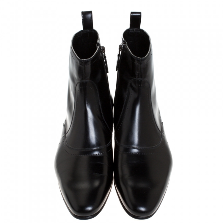 Pre Owned Gucci Black Leather Ankle Boots Size 43 