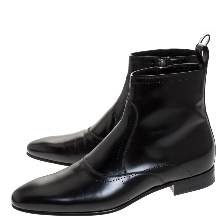 Pre Owned Gucci Black Leather Ankle Boots Size 43 