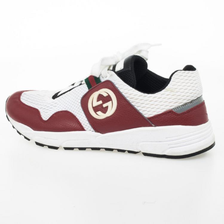 Pre Owned Gucci Red &amp; White Lace Up Sneakers Size 42.5