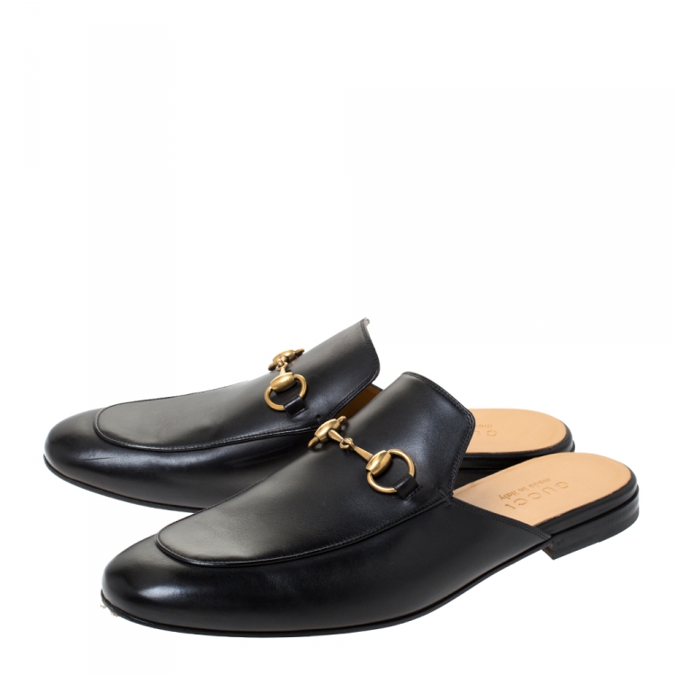 Pre Owned Gucci Black Leather Princetown Horsebit Mules Size 42.5