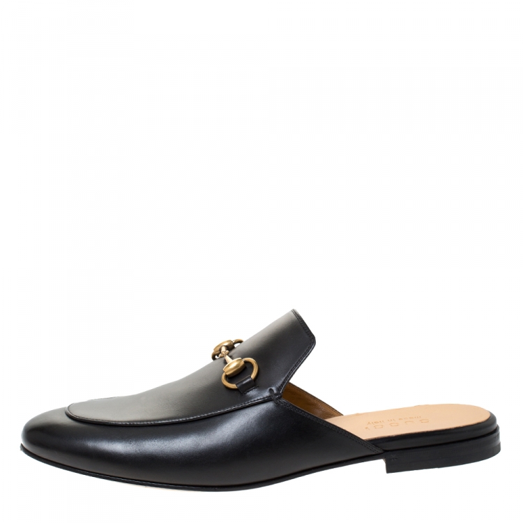 Pre Owned Gucci Black Leather Princetown Horsebit Mules Size 42.5