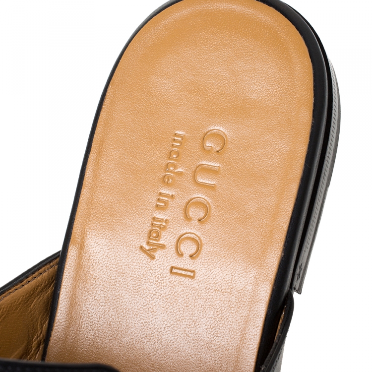 Pre Owned Gucci Black Leather Princetown Horsebit Mules Size 42.5