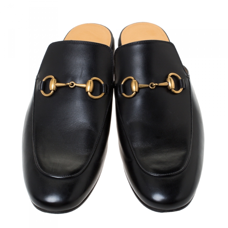 Pre Owned Gucci Black Leather Princetown Horsebit Mules Size 42.5