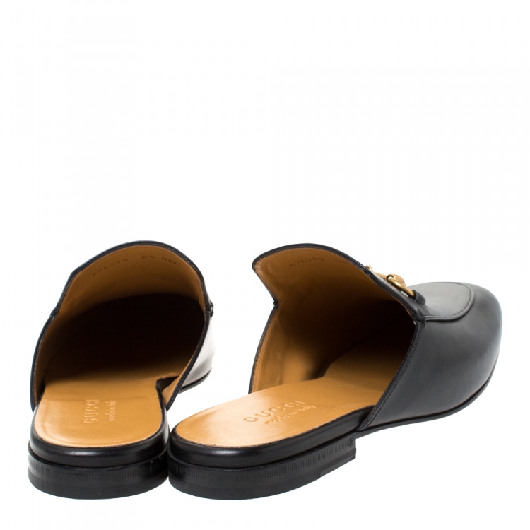 Pre Owned Gucci Black Leather Princetown Horsebit Mules Size 42.5
