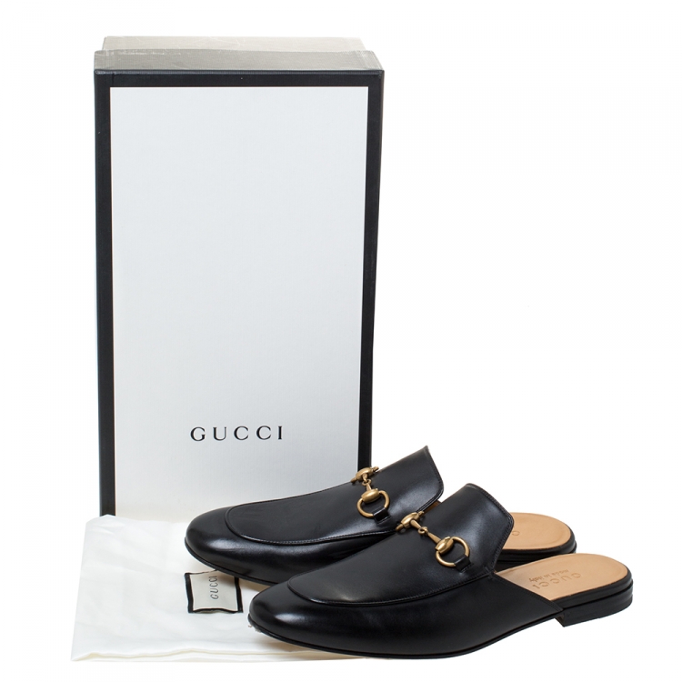 Pre Owned Gucci Black Leather Princetown Horsebit Mules Size 42.5