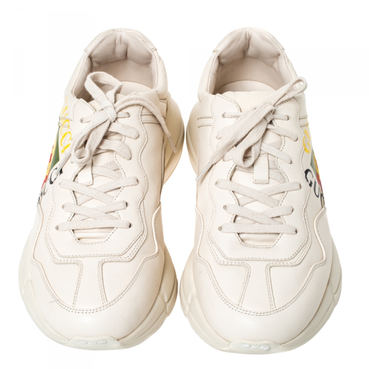 Pre Owned Gucci Ivory Leather Rhyton GG Logo Platform Sneakers Size 42.5