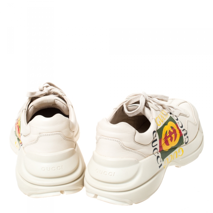 Pre Owned Gucci Ivory Leather Rhyton GG Logo Platform Sneakers Size 42.5
