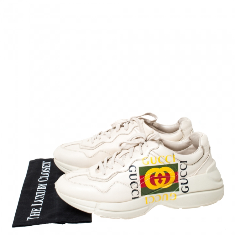 Pre Owned Gucci Ivory Leather Rhyton GG Logo Platform Sneakers Size 42.5