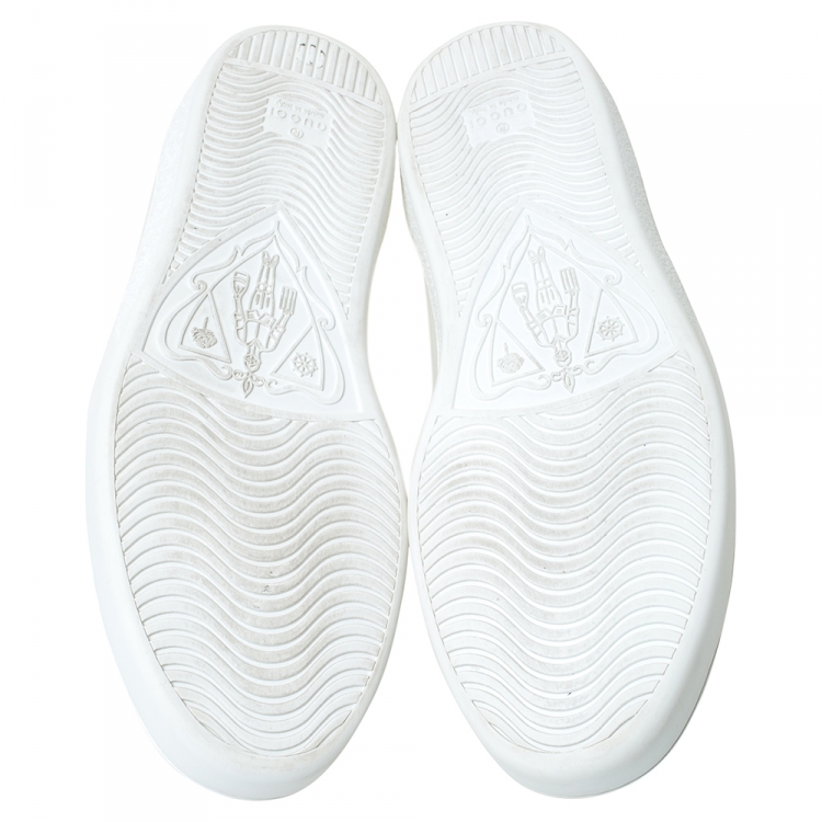Pre Owned Gucci White Leather Sequins And Crystal Lips Ace Low Top Sneakers Size 41