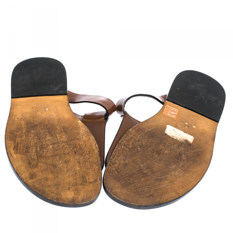 Pre Owned Gucci Brown Leather Hysteria Thong Sandals Size 44