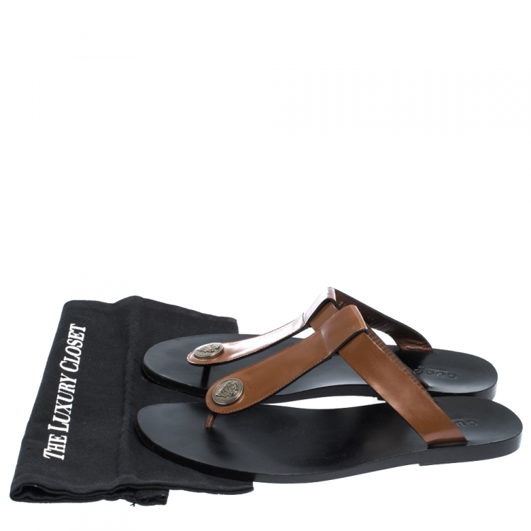 Pre Owned Gucci Brown Leather Hysteria Thong Sandals Size 44