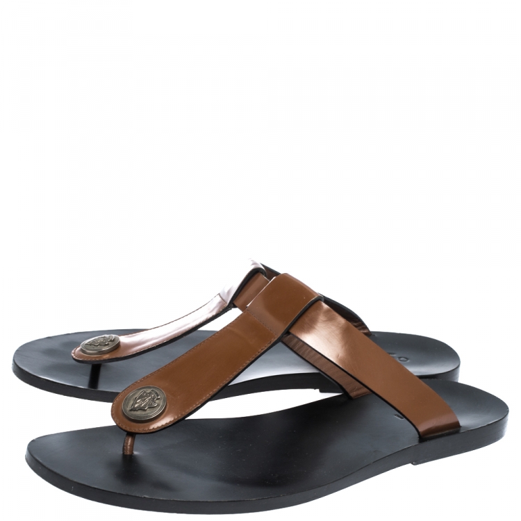 Pre Owned Gucci Brown Leather Hysteria Thong Sandals Size 44
