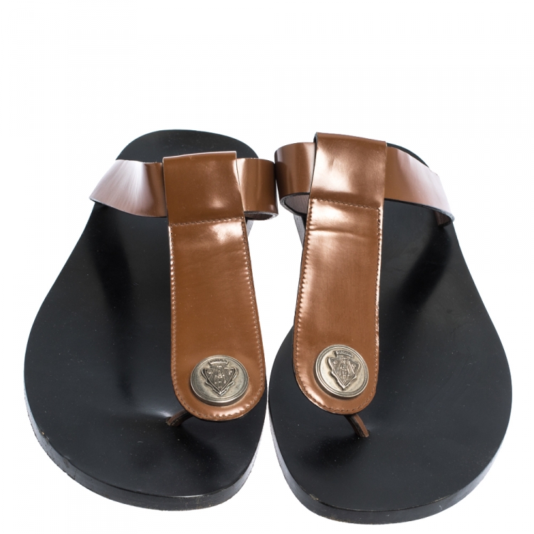 Pre Owned Gucci Brown Leather Hysteria Thong Sandals Size 44