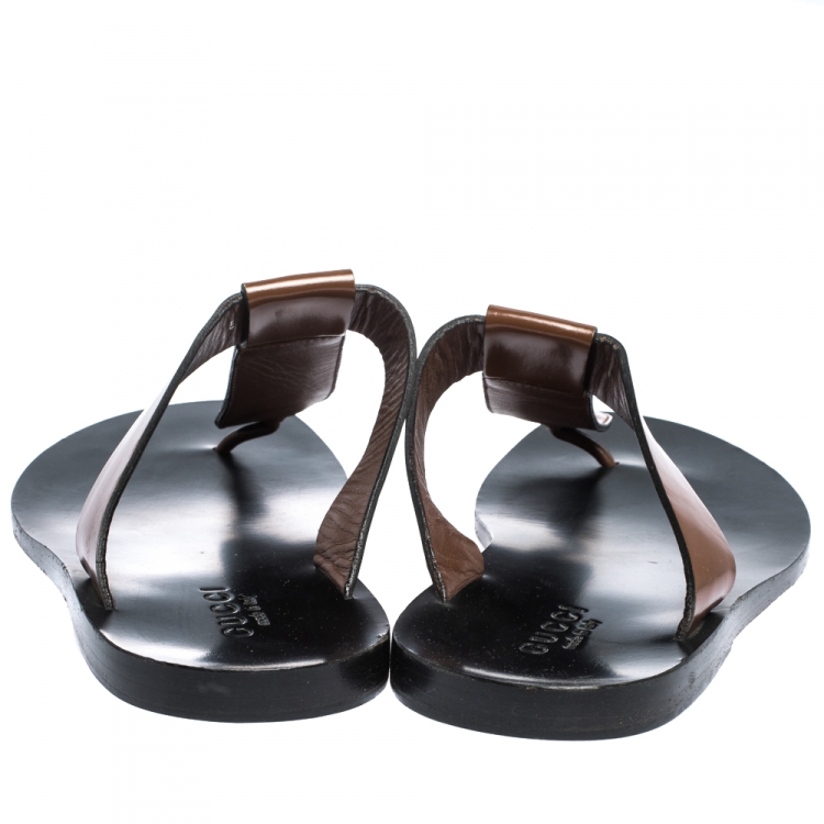 Pre Owned Gucci Brown Leather Hysteria Thong Sandals Size 44