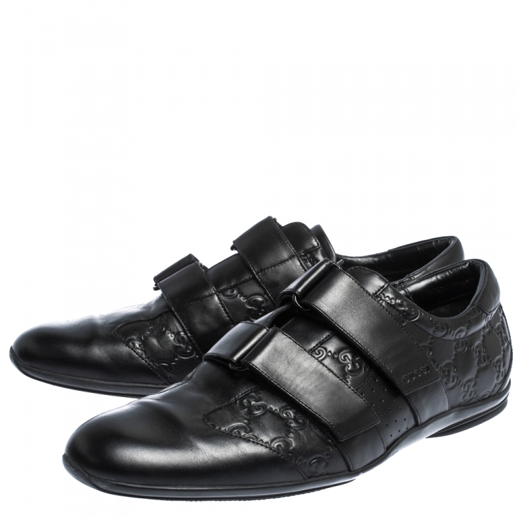 Pre Owned Gucci Black Guccissima Leather Velcro Sneakers Size 43.5