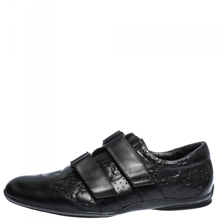 Pre Owned Gucci Black Guccissima Leather Velcro Sneakers Size 43.5