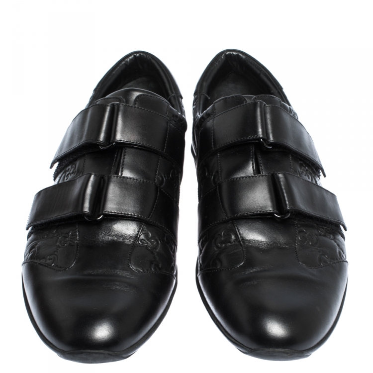 Pre Owned Gucci Black Guccissima Leather Velcro Sneakers Size 43.5