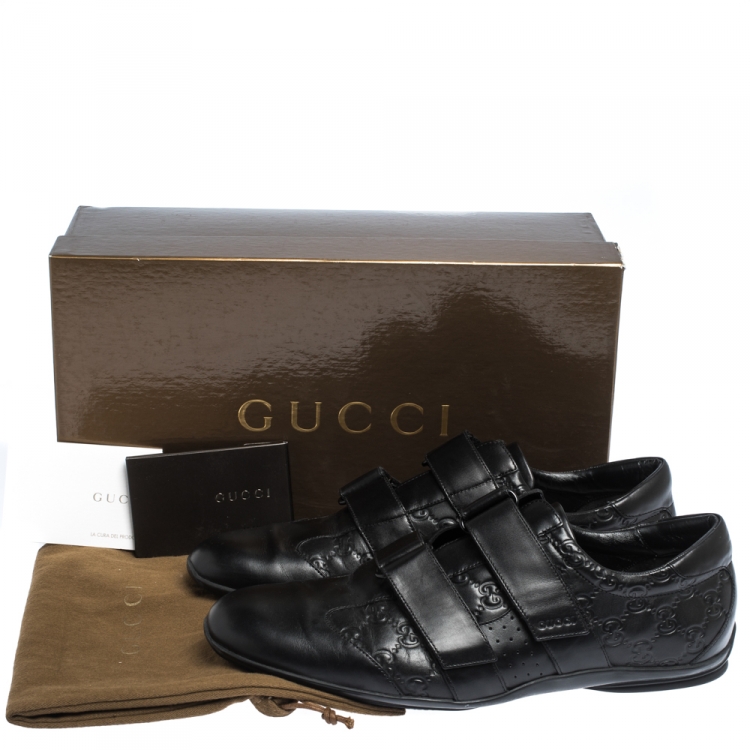 Pre Owned Gucci Black Guccissima Leather Velcro Sneakers Size 43.5