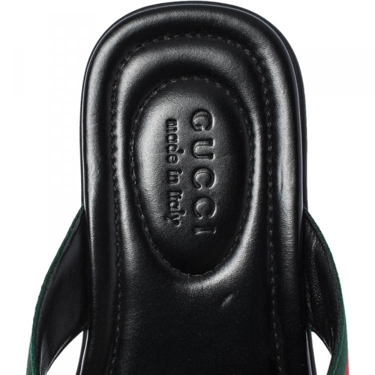 Pre Owned Gucci Black GG Leather Web Detail Thong Flats Size 42.5