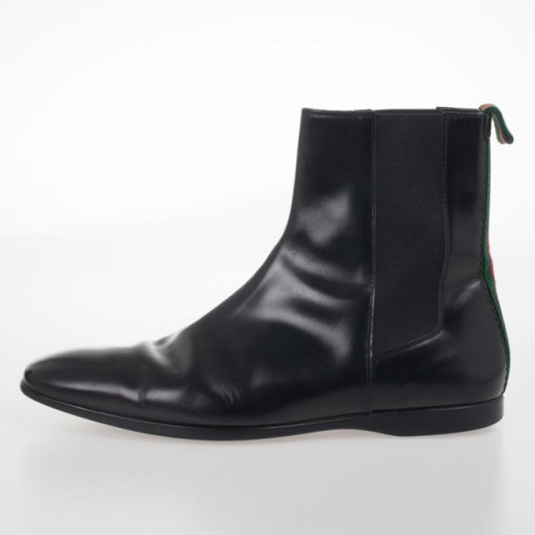 Pre Owned Gucci Black Leather Ankle Boots With Web Detail Size 43.5