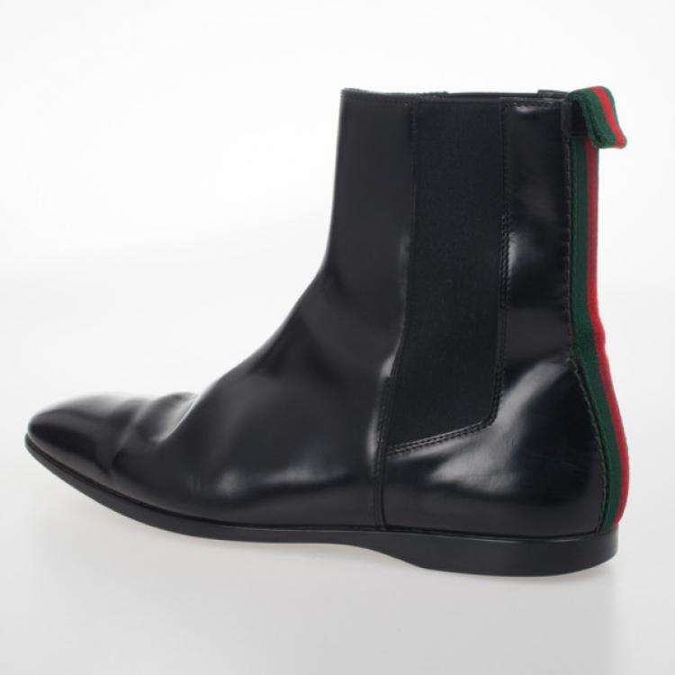 Pre Owned Gucci Black Leather Ankle Boots With Web Detail Size 43.5