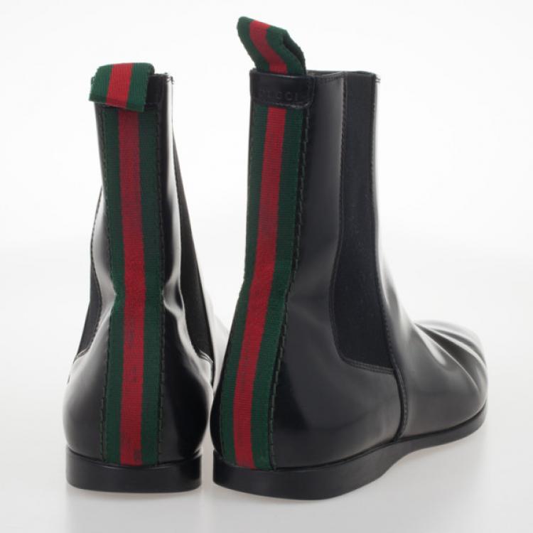 Pre Owned Gucci Black Leather Ankle Boots With Web Detail Size 43.5