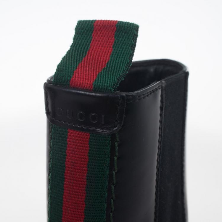 Pre Owned Gucci Black Leather Ankle Boots With Web Detail Size 43.5