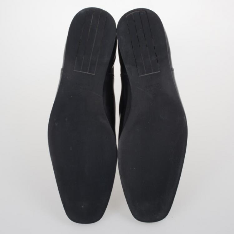 Pre Owned Gucci Black Leather Ankle Boots With Web Detail Size 43.5