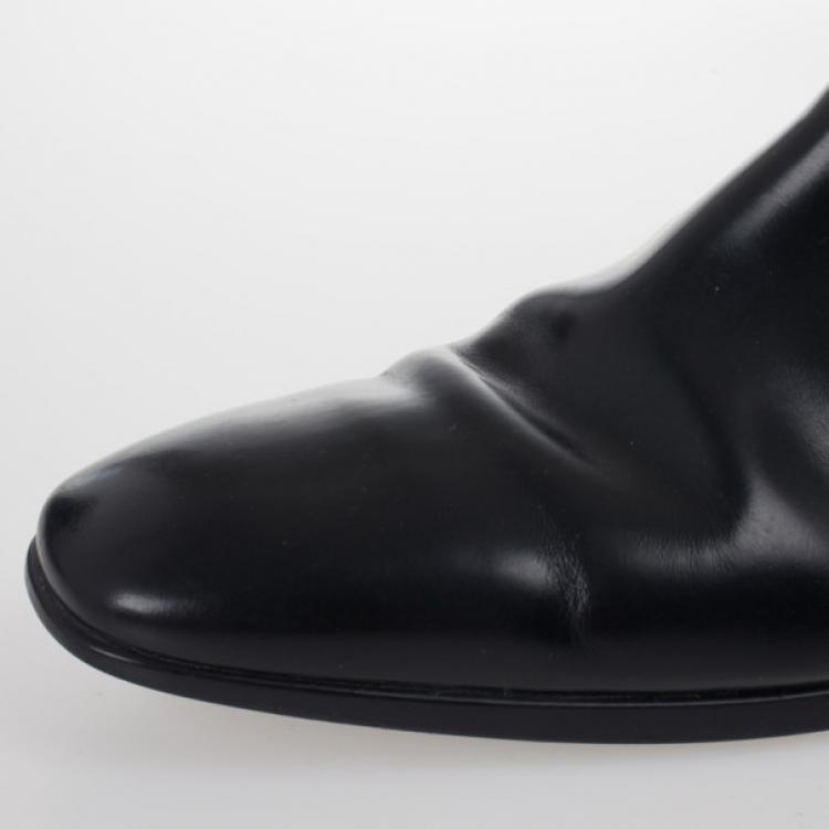 Pre Owned Gucci Black Leather Ankle Boots With Web Detail Size 43.5