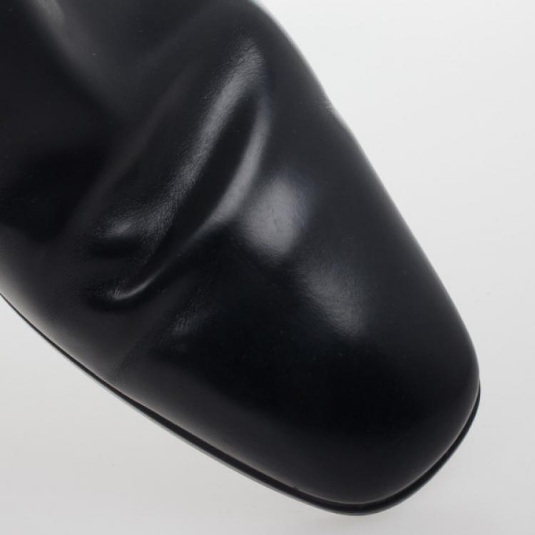 Pre Owned Gucci Black Leather Ankle Boots With Web Detail Size 43.5