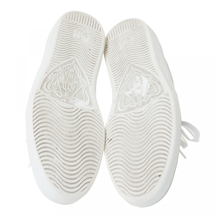 Pre Owned Gucci White Leather Ace Embroidered Tiger Low Top Sneakers Size 45