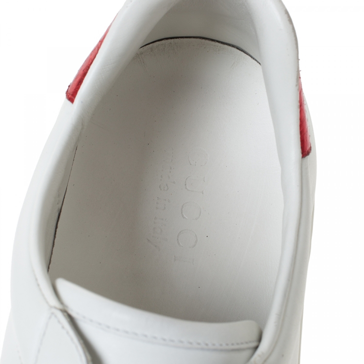 Pre Owned Gucci White Leather Ace Embroidered Tiger Low Top Sneakers Size 45