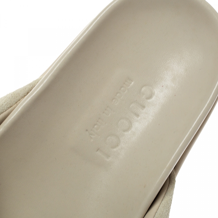 مملوكة مسبقًا Gucci Cream Perforated Leather and Suede Mallorca Mules Size 41