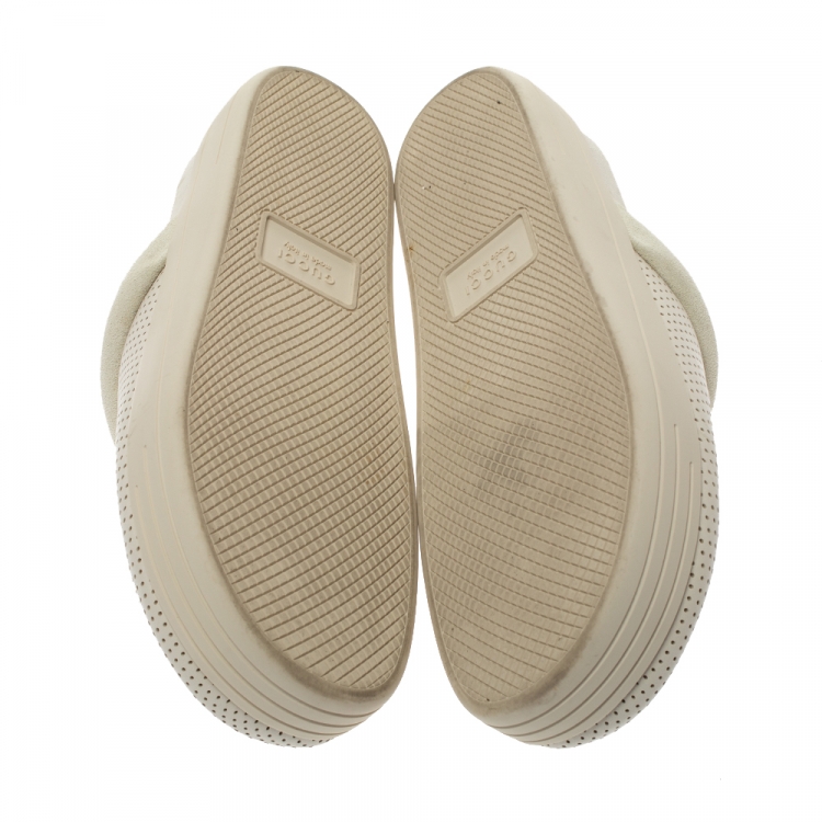 مملوكة مسبقًا Gucci Cream Perforated Leather and Suede Mallorca Mules Size 41