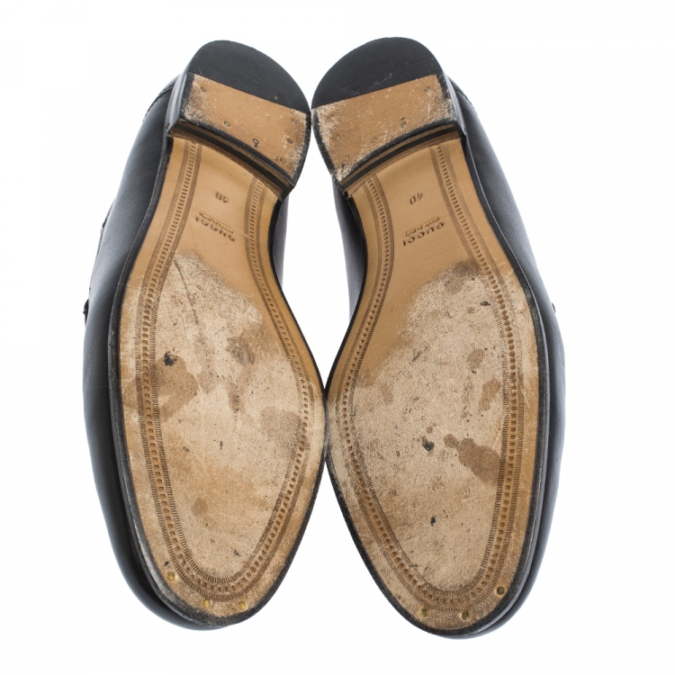 Pre Owned Gucci Black Leather Jordaan Horsebit Loafers Size 40